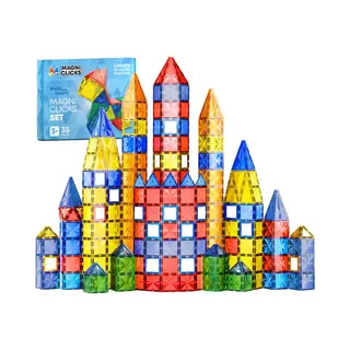 MagniClicks Magnetic Tiles 35 Stuks - Magnetisch Speelgoed - Montessori - Magnetische Tegels - Bouwblokken