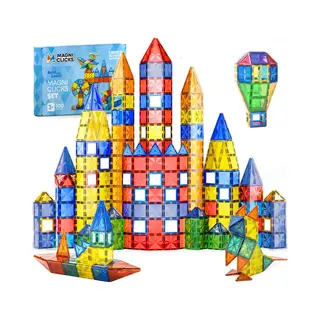MagniClicks Magnetic Tiles 100 Stuks - Montessori Magnetisch Speelgoed - Bouwblokken