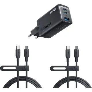 Anker 735 (GaNPrime 65 W) Usb-C-oplader + 2-pack Anker 544 Bio-Based (140W) Usb-C Naar Usb-C Kabel 1.8 Meter Zwart