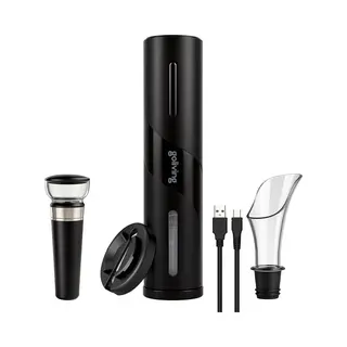 Goliving Oplaadbare Elektrische Kurkentrekker - Wijnopener - Automatische Flesopener - Kurkentrekker Wijn - Flessenopener - Cadeauset - Zwart