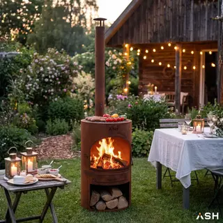 Ash® - Sunset - Grote Tuinhaard Met Bbq - Houtkachel - Vuurkachel - Terraskachel - 3 In 1 Terrashaard Voor Sfeervolle Avonden - Cortenstaal