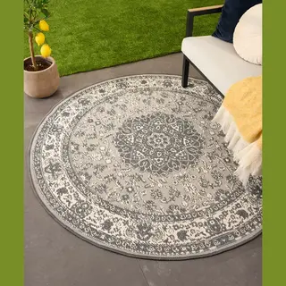 Tapeso Rond Vintage Buitenkleed - Flip Agnes Grijs 200 Cm