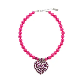 Behave - Fuchsia Parelketting Met Hart - Mode Ketting 43 Cm + Verlengketting