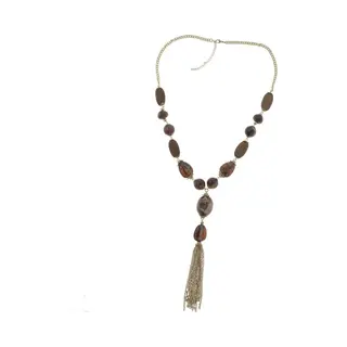 Behave - Ketting - Dames - Goud Kleur - Bruin - Lange Ketting - Met Hanger - 70 Cm