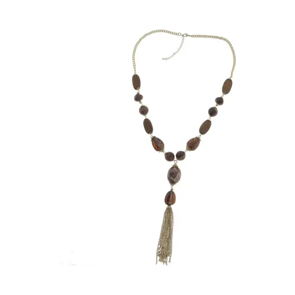 Behave - Ketting - Dames - Goud Kleur - Bruin - Lange Ketting - Met Hanger - 70 Cm thumbnail
