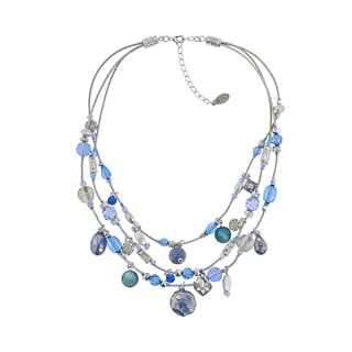 Behave Korte Ketting Dames – Blauw - 40 Cm Lang – 3 Rijen Layer Ketting - Epoxy, Hangers En Kralen