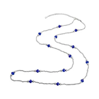 Behave - Ketting - 90 Cm Lang - Zilverkleur - Blauw Facet Geslepen Glaskralen