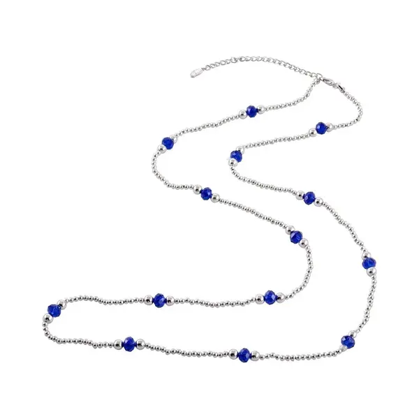 Behave - Ketting - 90 Cm Lang - Zilverkleur - Blauw Facet Geslepen Glaskralen thumbnail