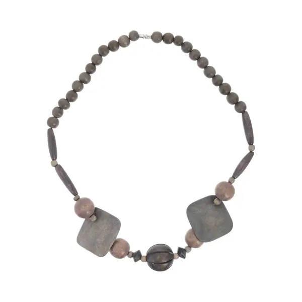 Behave – Ketting – Hout – Bruin;Grijs;Zwart – 48 Cm – Nikkelvrij – Handgemaakt thumbnail