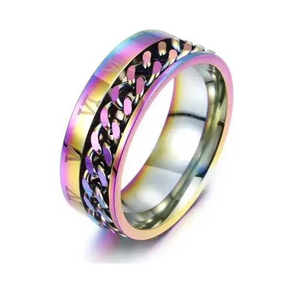 Walletstreet Anxiety Rome Chainring- Fidget Ring- Edelstaal- Rvs-kleur- Cameleon Parelmoer Draaibare Schakelmotief-voor Mannen En thumbnail
