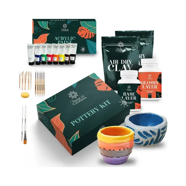 Home Of Creations Clay Craft Kit For Adults | Diy Pottery Set With Tools | Air Dry Clay, Acrylic Paints & Craft Tools | Creative Valentine’s Gift thumbnail