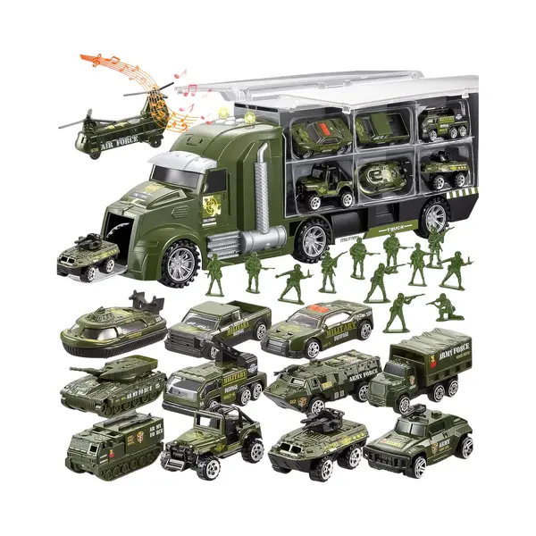 Bolke Vrachtwagen Speelgoed - Vrachtwagen Speelgoed Jongens - Leger Speelgoed - Soldaatjes Speelgoed - Speelgoedvoertuigen Set Leger thumbnail
