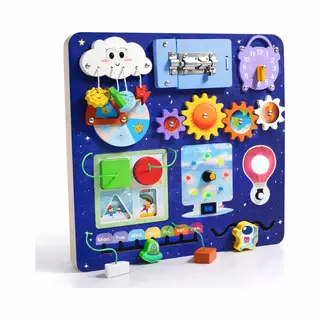 Bolke Busy Board - Montessori Speelgoed - Activiteitenbord - Leerzaam Speelgoed - 1 Tot 3 Jaar - Hout - Ruimte Thema Met Geluid & Lichtjes