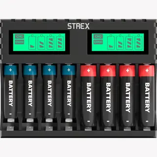 Strex Batterij Oplader - 8x Aa/Aaa Batterijen - Usb Oplaadbaar - Lcd Display - Universele Batterijlader Voor Oplaadbare Batterijen
