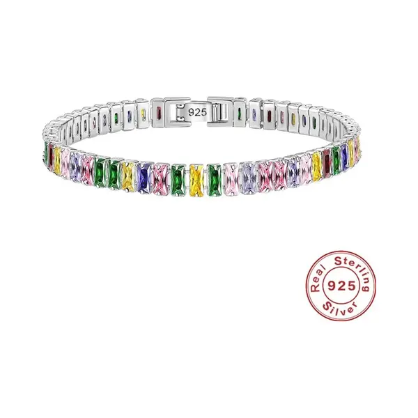 Borasi Regenboog Tennis Armband | 925 Zilver | 17 Cm | Zirkonia Stenen | Zilver | Dames Armband | Elegant | Vrouwen Cadeau | Dames Sieraden | thumbnail