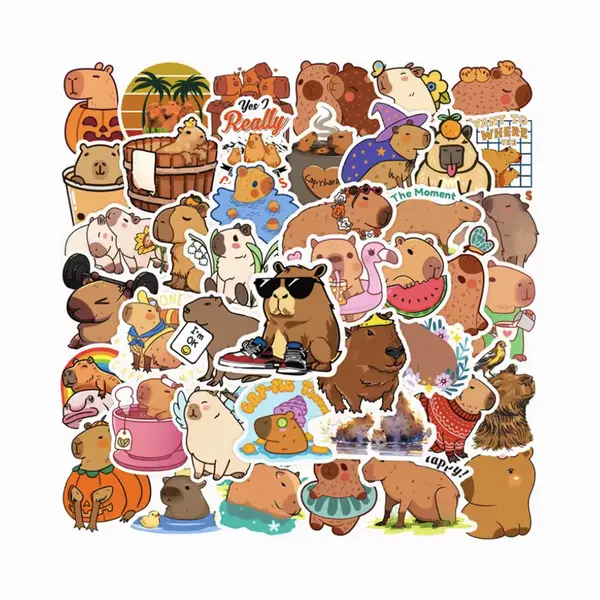 Chpn - Capybara Stickers - Stickers - Dieren En Laptop Stickers - Schattige Capybara's - Dierensticker - Capybara - Cadeau - Coole Stickers thumbnail