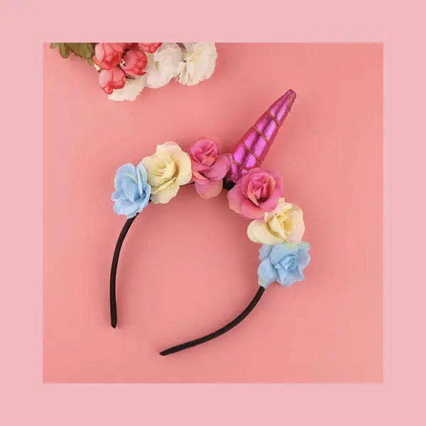 Chpn - Unicorn Diadeem - Roze Eenhoorn Haarband - Diadeem Met Bloemen En Hoorn - Kinderfeestje - Cadeautje - Roze - Diadeem Met Bloemen thumbnail