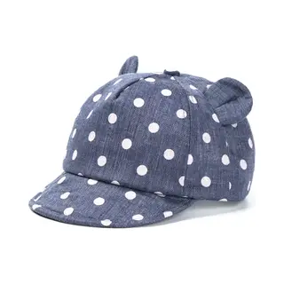 Babypetje Met Oortjes - Donkerblauwe Baby Pet - Baby Cap - Met Dots - Pet Met Oortjes - Blauw - Chpn