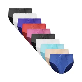 Fine Woman 10-Pack Dames Slips Met Kant In Het Midden - Onderbroek - Hoge Taille - Maat Xl 9040