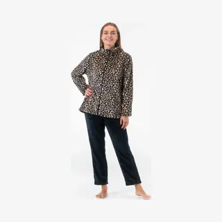 Gaubert Dames Fleece Huispak En Pyjama Met Rits - Ochtendjas - Panterprint - Superzacht Fleece - 2330 Beige - Maat M