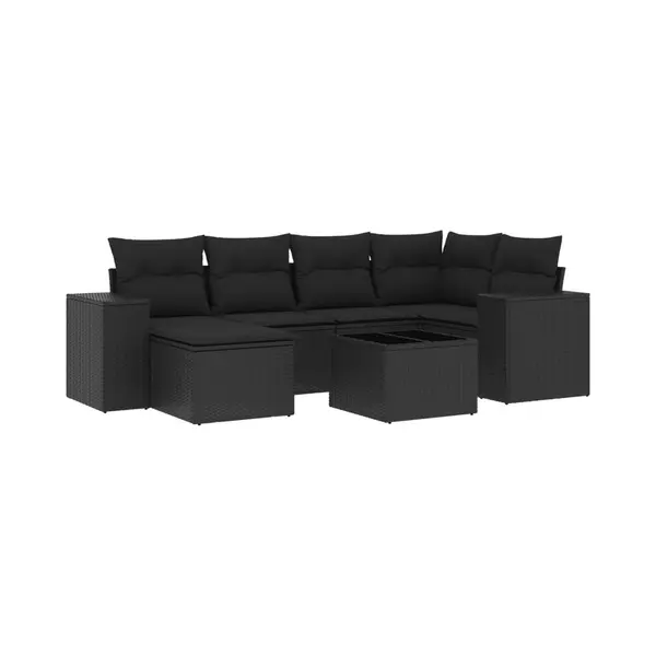 7-tlg. Garten-sofagarnitur Mit Kissen Schwarz Poly Rattan - Vidaxl thumbnail