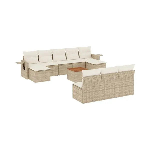 Vidaxl - 11-tlg. Garten-sofagarnitur Mit Kissen Beige Poly Rattan thumbnail