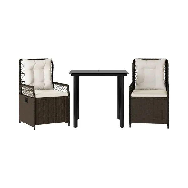 VidaXL 3-tlg. Garten-Essgruppe Mit Kissen Braun Poly Rattan thumbnail