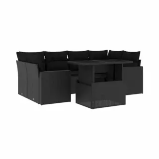 VidaXL 7-delige Loungeset Met Kussens Poly Rattan Zwart