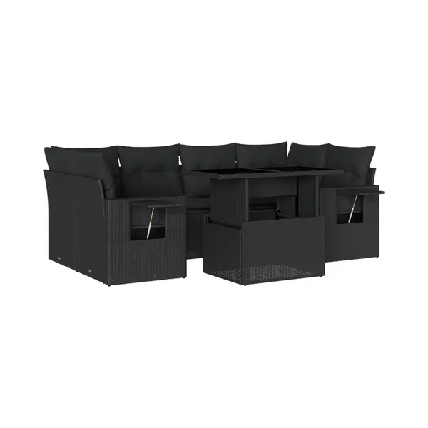 7-tlg. Garten-sofagarnitur Mit Kissen Schwarz Poly Rattan - Vidaxl thumbnail