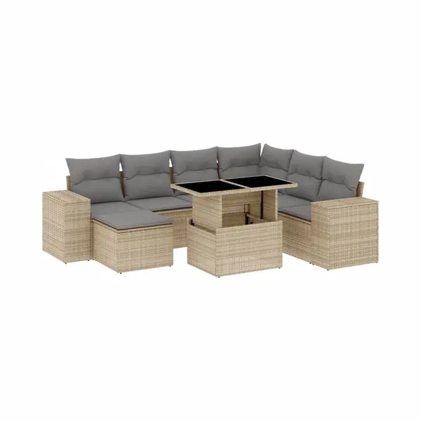 VidaXL 8-tlg. Garten-Sofagarnitur Mit Kissen Beige Poly Rattan thumbnail