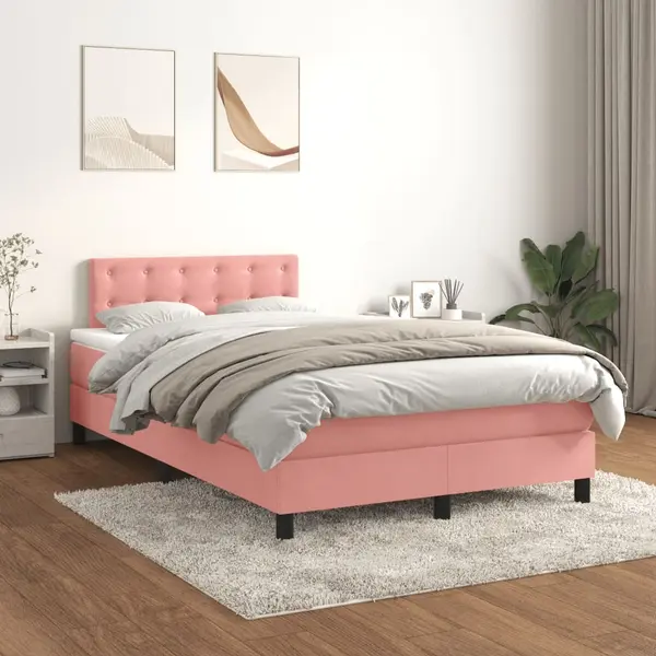 VidaXL Boxspringbett Mit Matratze Rosa 120x190 Cm Samt thumbnail