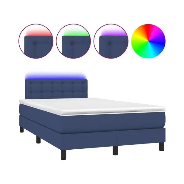Boxspringbett Mit Matratze & Led Blau 120x190 Cm Stoff Vidaxl thumbnail