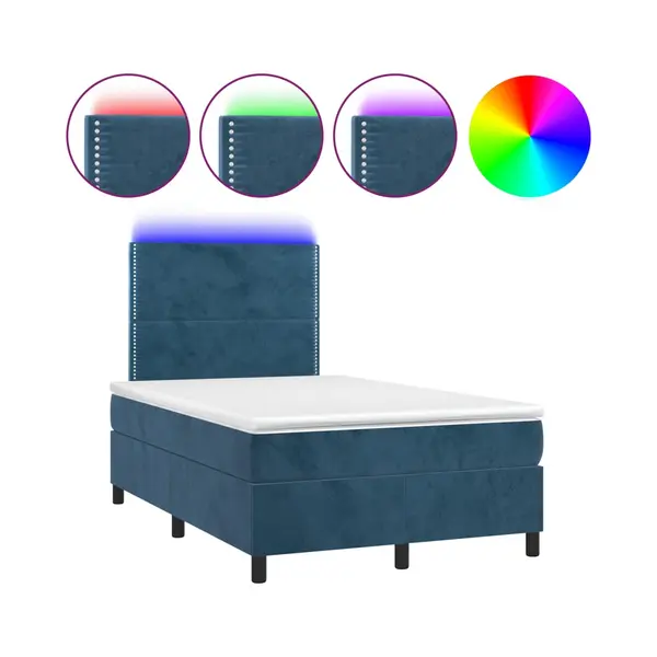 VidaXL Boxspringbett Mit Matratze & Led Dunkelblau 120x190 Cm Samt thumbnail
