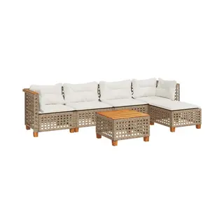 6-tlg. Garten-sofagarnitur Mit Kissen Beige Poly Rattan - Vidaxl