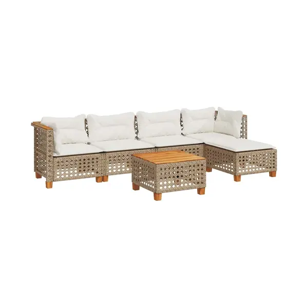 6-tlg. Garten-sofagarnitur Mit Kissen Beige Poly Rattan - Vidaxl thumbnail