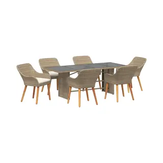 VidaXL Garten Essgruppe Mit Kissen 7 Pcs Beige Poly-Rattan