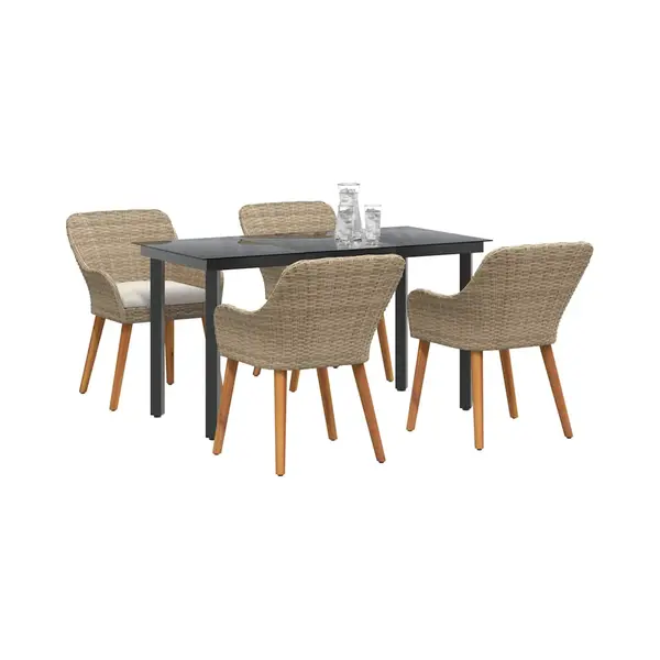 VidaXL - Tuin - Eettafel - Set - Met - Kussen - 5 - Pcs - Beige - Poly - Rattan thumbnail
