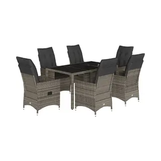 7-tlg. Garten-essgruppe Mit Kissen Grau Poly Rattan Vidaxl