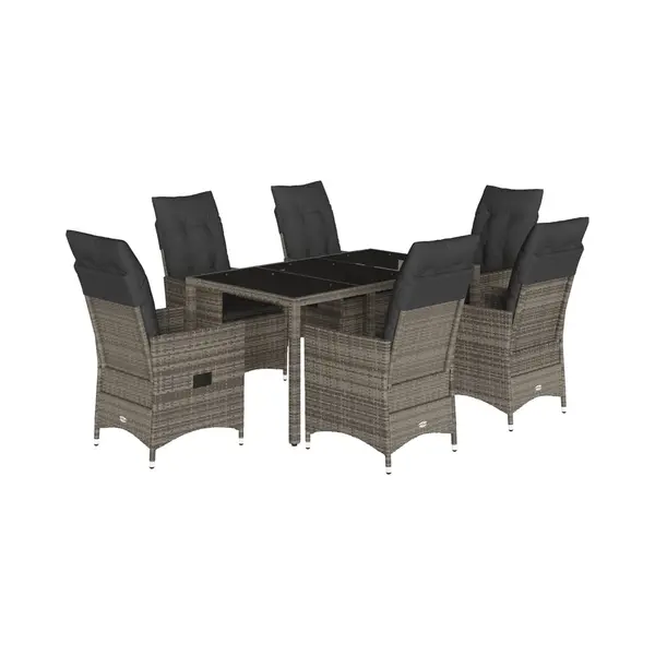 7-tlg. Garten-essgruppe Mit Kissen Grau Poly Rattan Vidaxl thumbnail