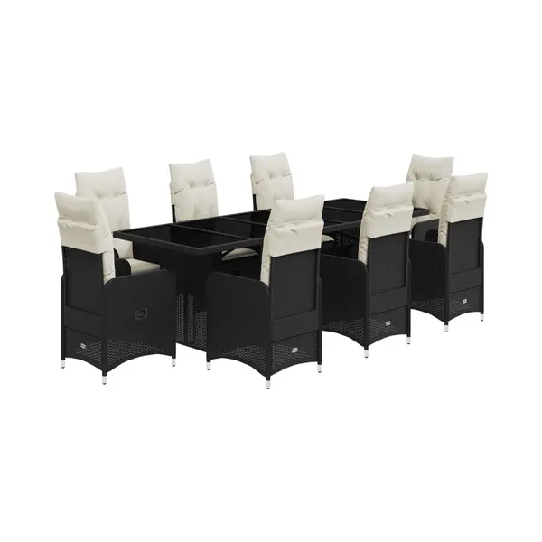 9-tlg. Garten-bistro-set Mit Kissen Schwarz Poly Rattan Vidaxl thumbnail