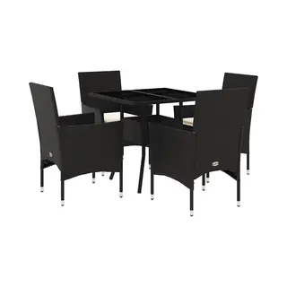 5-tlg. Garten-essgruppe Mit Kissen Schwarz Poly Rattan Und Glas - Vidaxl