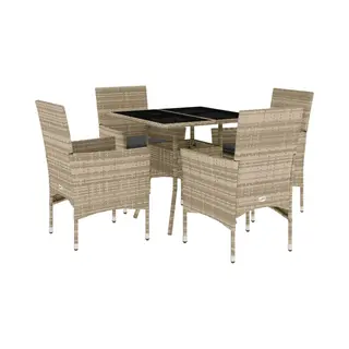 5-tlg. Garten-essgruppe Mit Kissen Hellgrau Poly Rattan Glas - Vidaxl