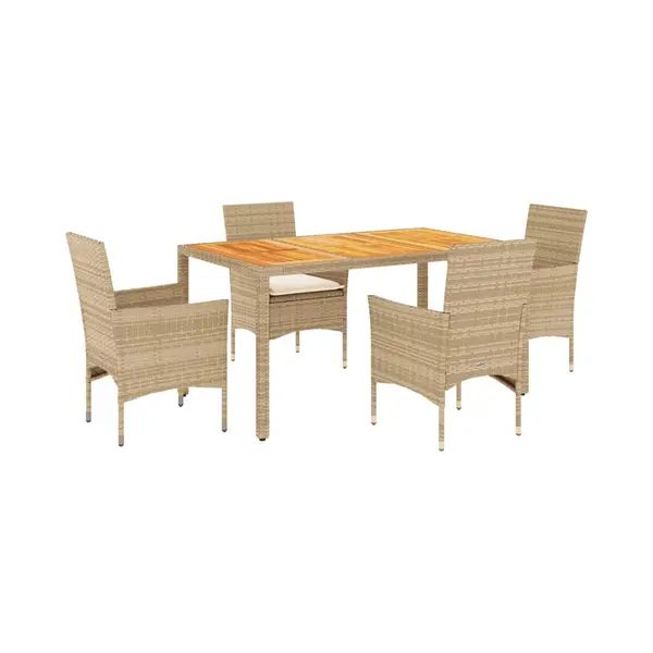 VidaXL Garten Essgruppe 5-Tlg., Gartenmöbel Set Mit Kissen, Gartengarnitur Tisch 4 Stühle, Lounge Sitzgruppe Sitzgarnitur, Beige Poly Rattan Akazie thumbnail