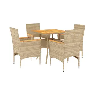 5-tlg. Garten-essgruppe Mit Kissen Beige Poly Rattan Akazie Vidaxl 352474