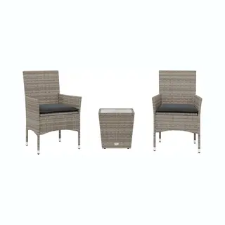 VidaXL 3-tlg. Bistro-Set Mit Kissen Grau Poly Rattan Und Glas