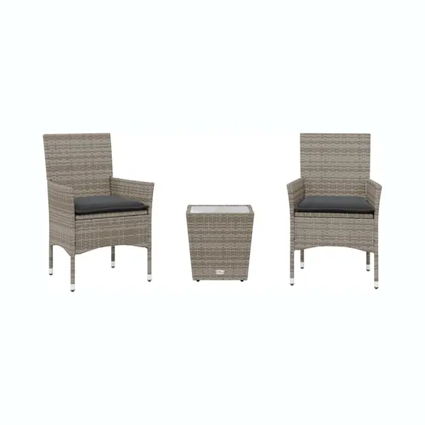 VidaXL 3-tlg. Bistro-Set Mit Kissen Grau Poly Rattan Und Glas thumbnail