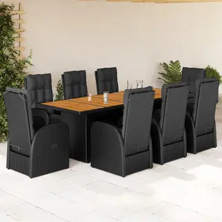 VidaXL 9-delige Tuinset Poly Rattan Zwart