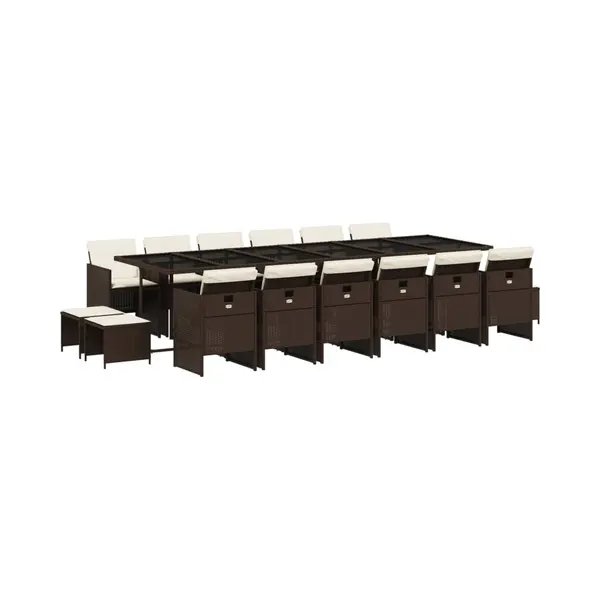 VidaXL 17-tlg. Garten-Essgruppe Mit Kissen Braun Poly Rattan thumbnail