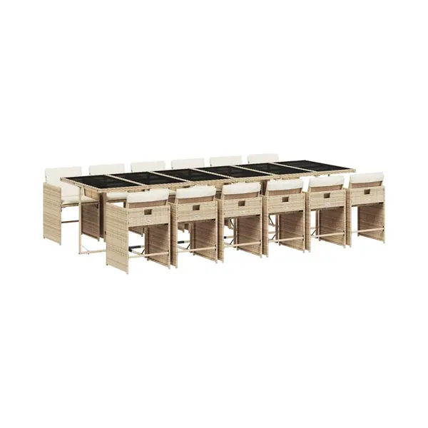 13-tlg. Garten-essgruppe Mit Kissen Beige Poly Rattan Vidaxl thumbnail