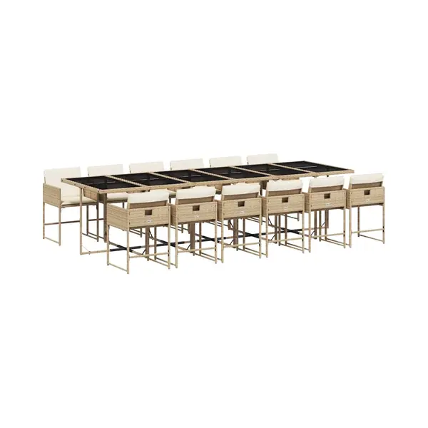 13-tlg. Garten-essgruppe Mit Kissen Beige Poly Rattan Vidaxl thumbnail